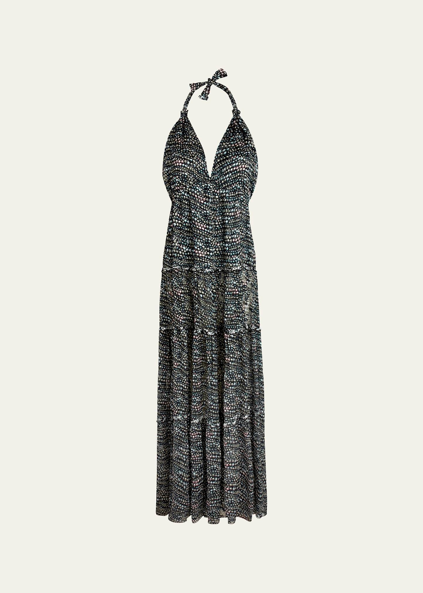 pearl devore tiered silk maxi dress