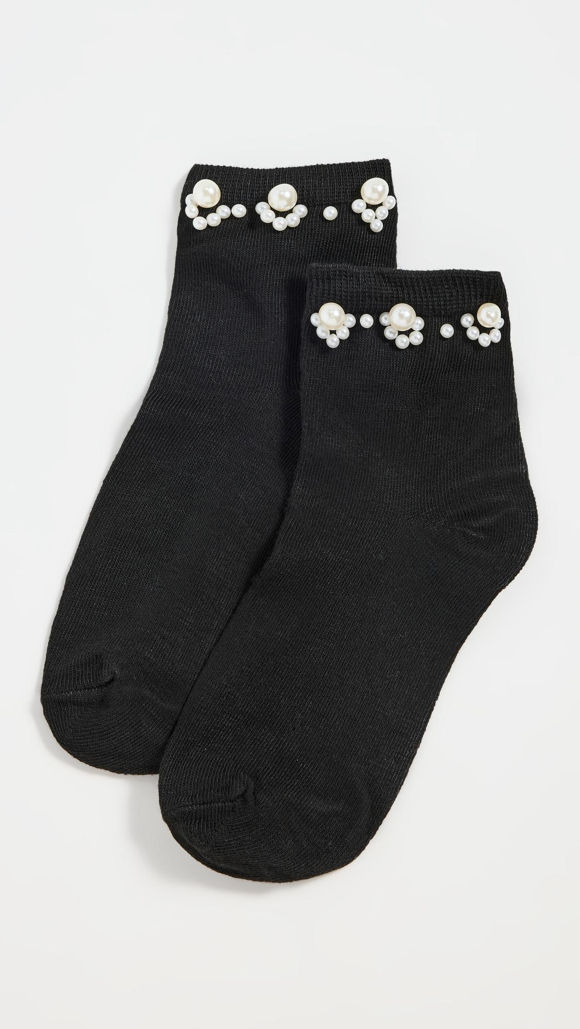 pearl embellished crew socks