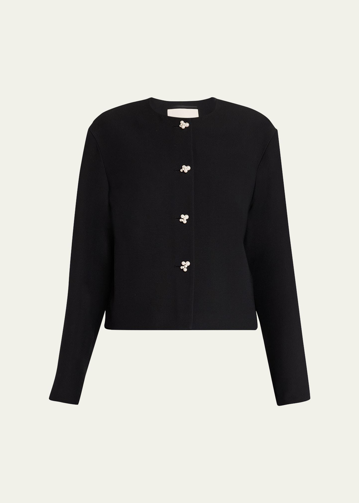 pearlescent-button crewneck jacket