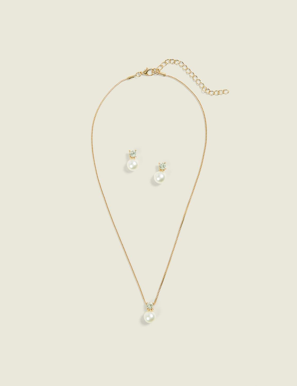 pearlized & imitation stone necklace & earring set
