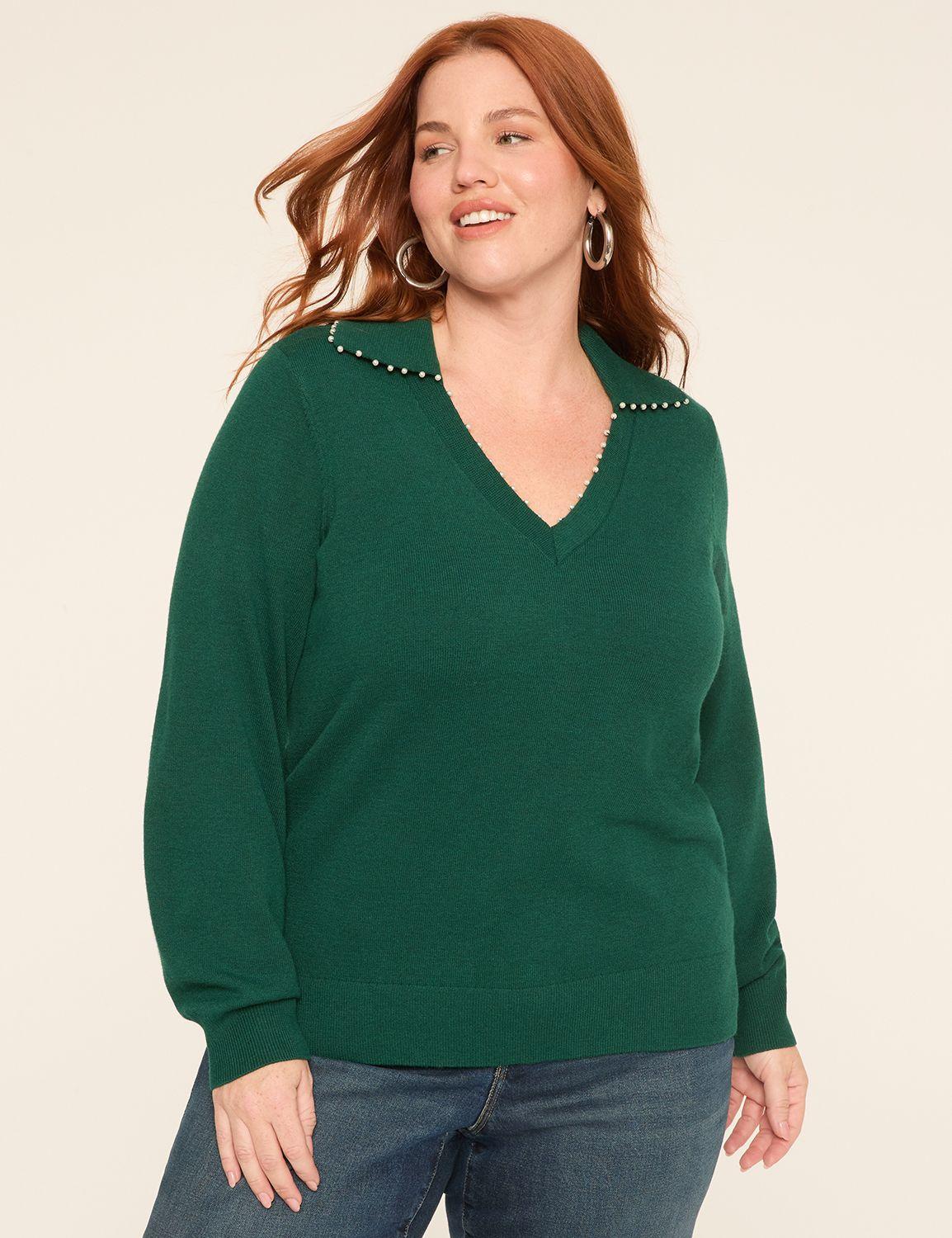 pearlized v-neck collar sweater