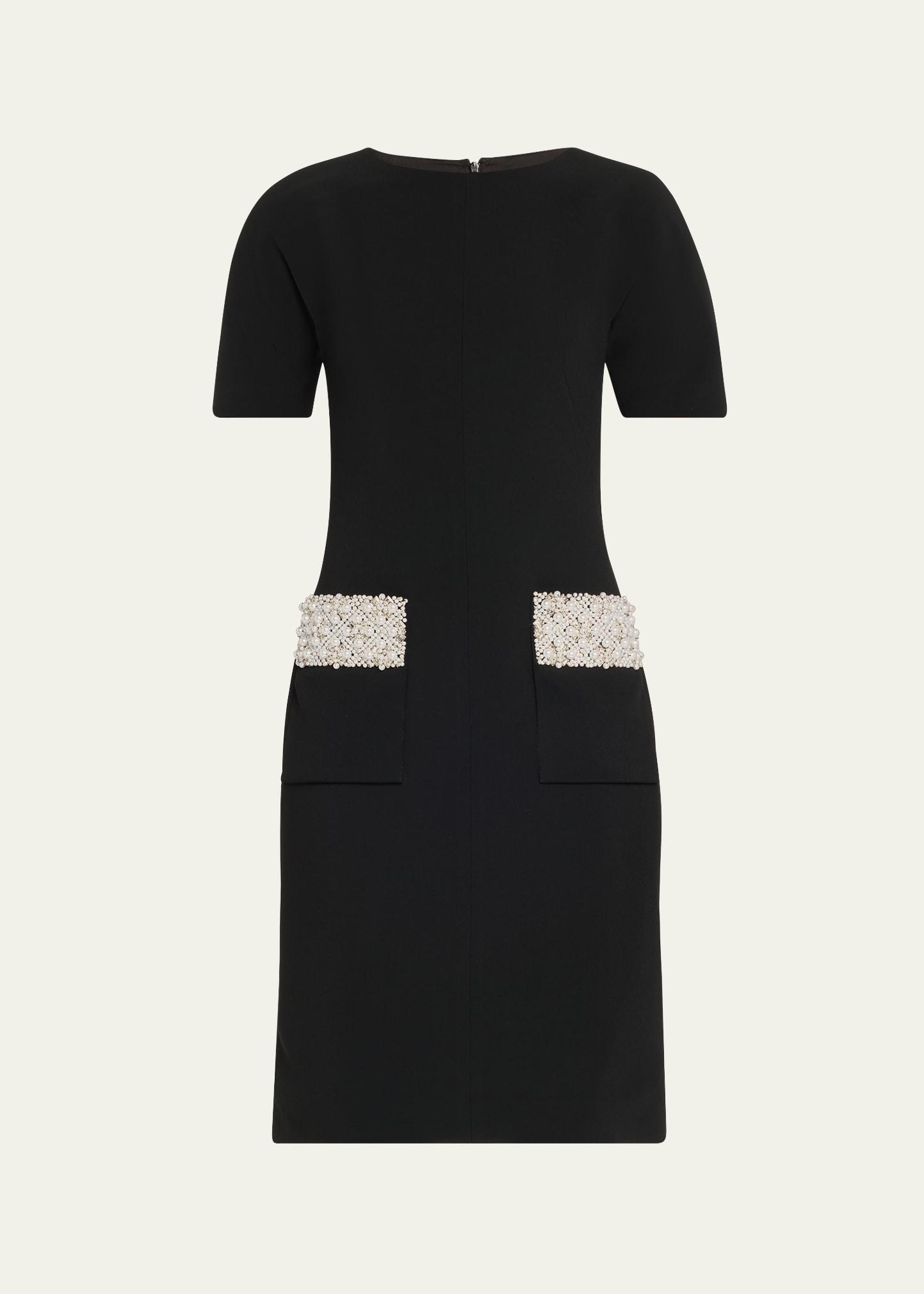 pearly pocket crepe cocktail dress