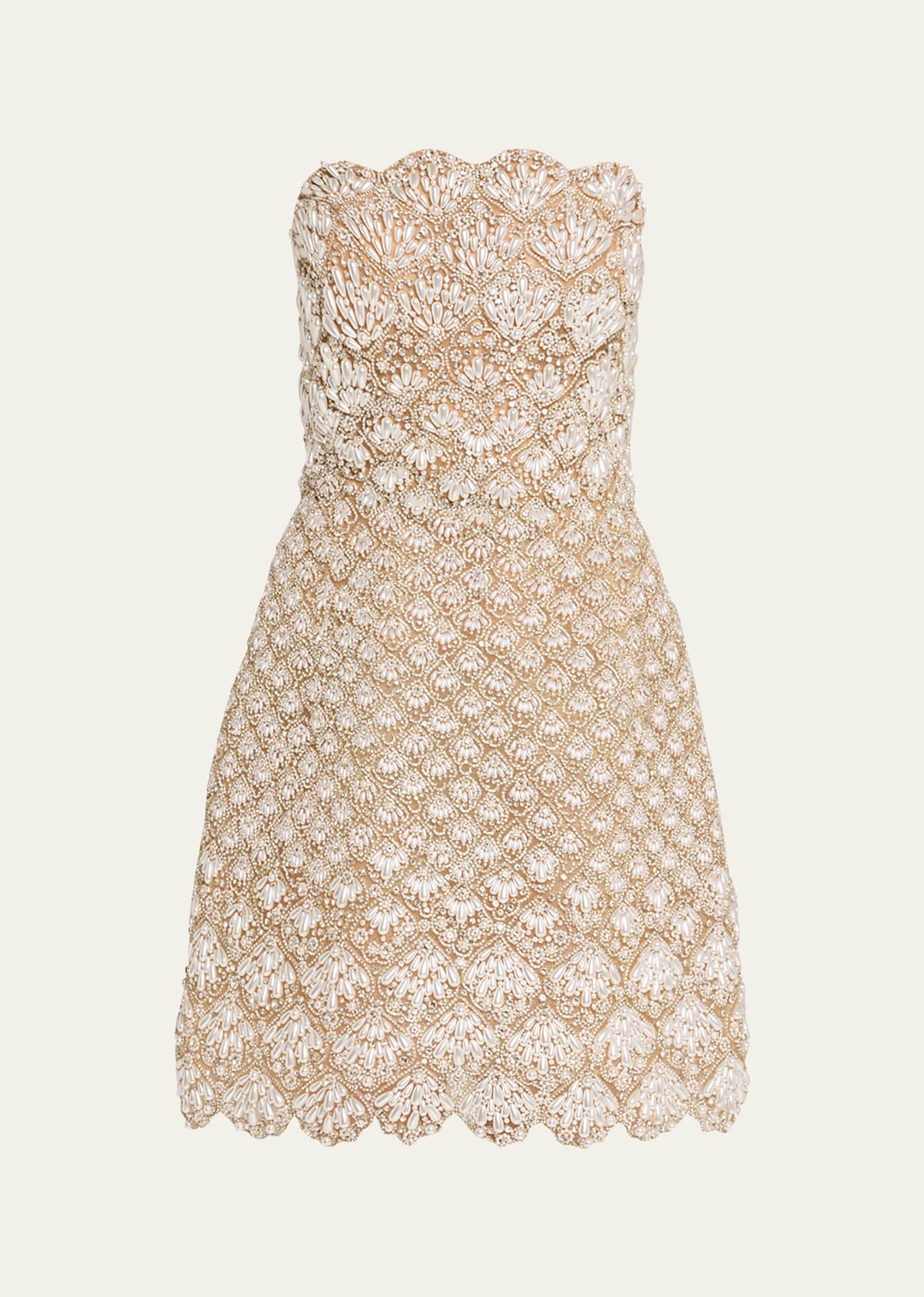 pearly scallop strapless mini cocktail dress