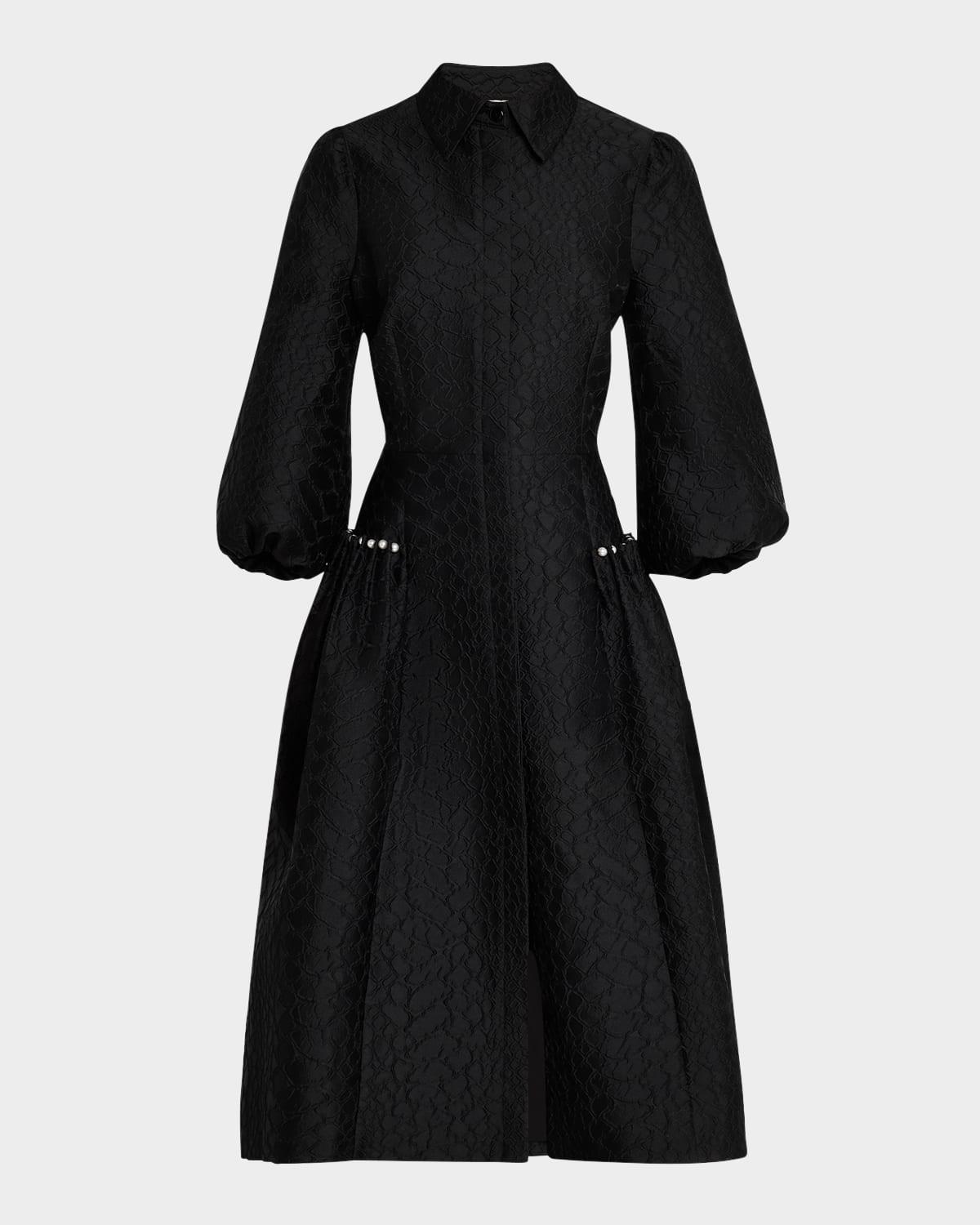 pearly-trim jacquard midi shirtdress