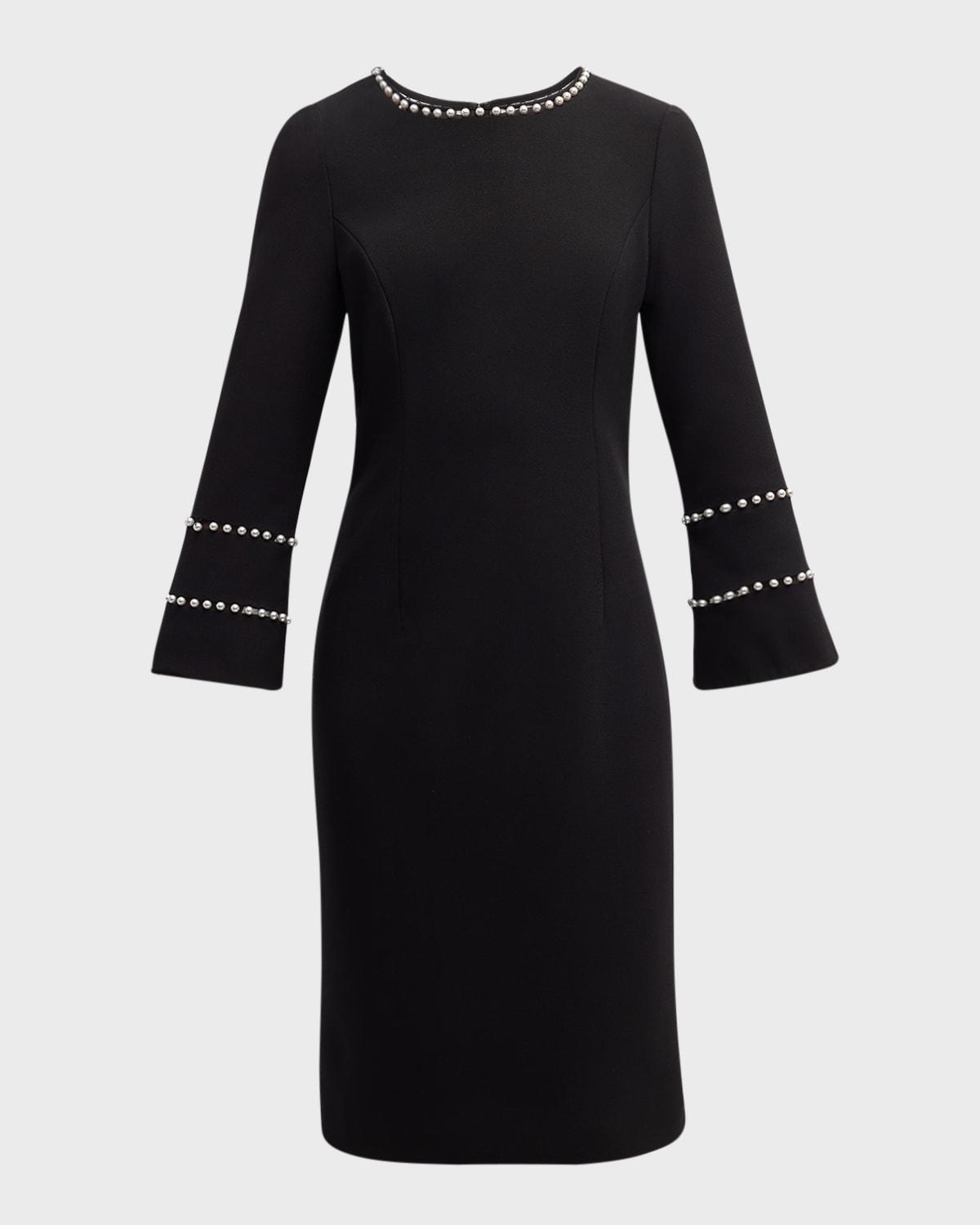 pearly-trim stretch crepe dress