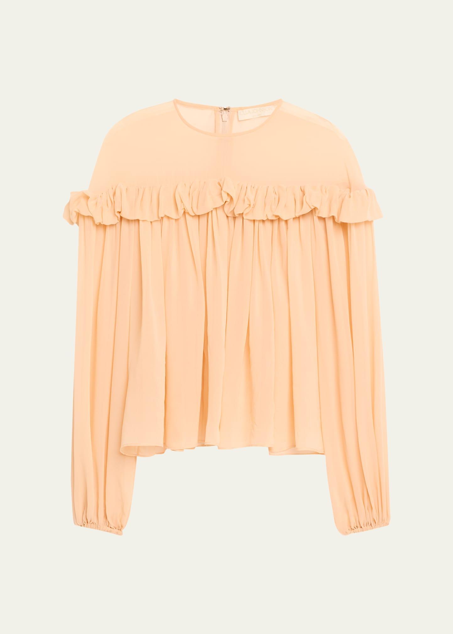 peggy ruffle-trim silk blouse