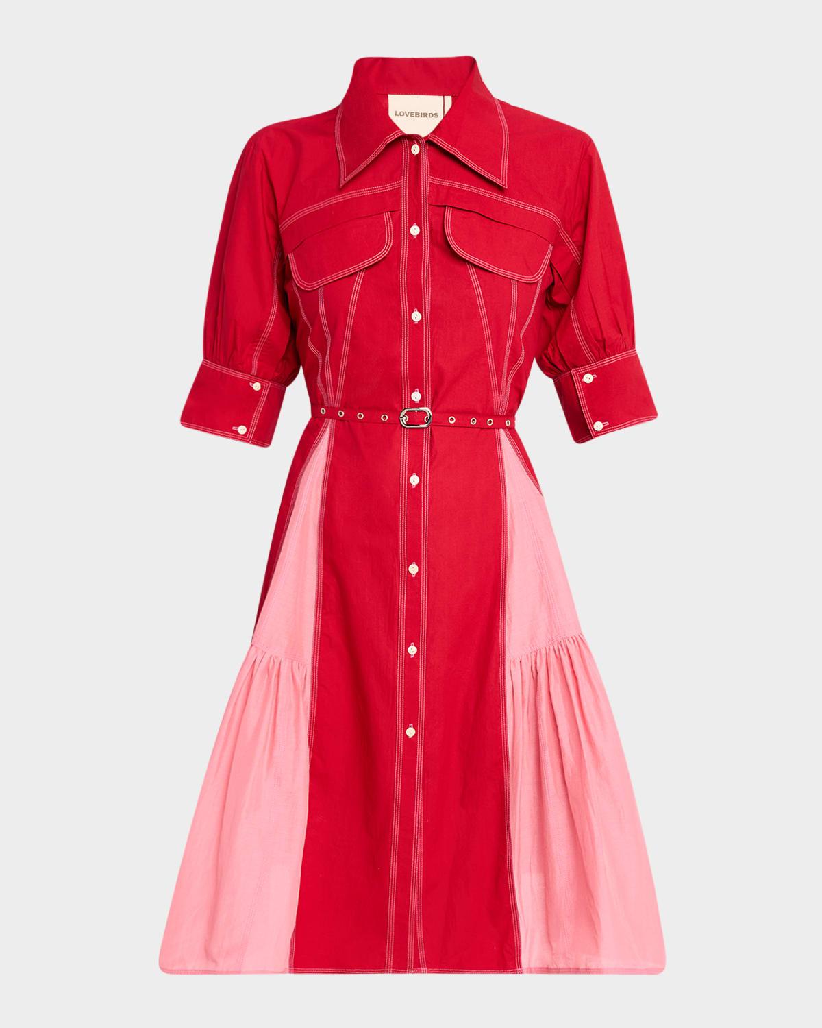 peik lin topstitched godet shirtdress