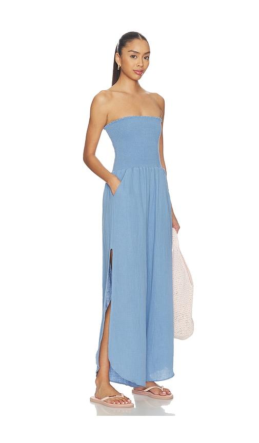 peixoto harriet strapless jumpsuit in blue.