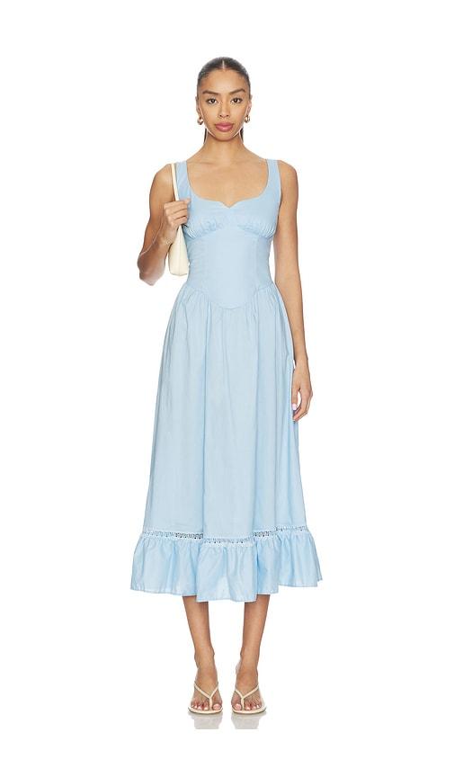 peixoto liam midi dress in baby blue.