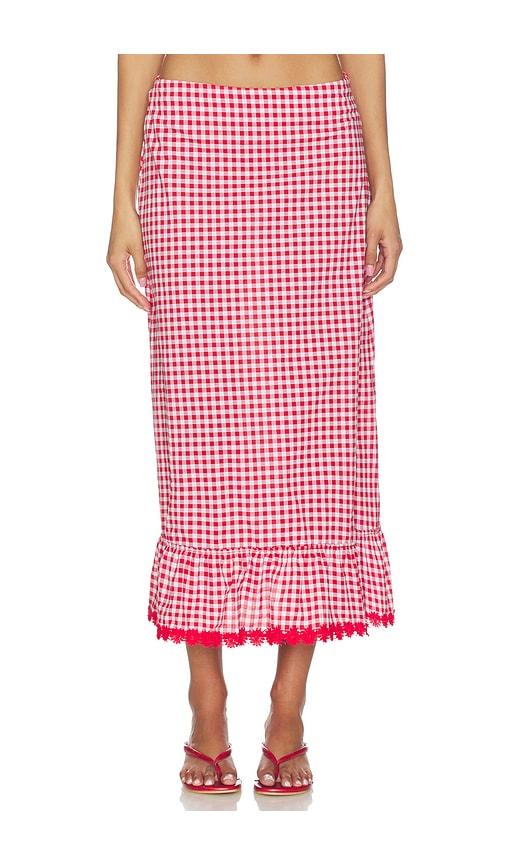 peixoto lola maxi skirt in red.