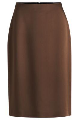 pencil skirt in lustrous fabric- brown women's business skirts
