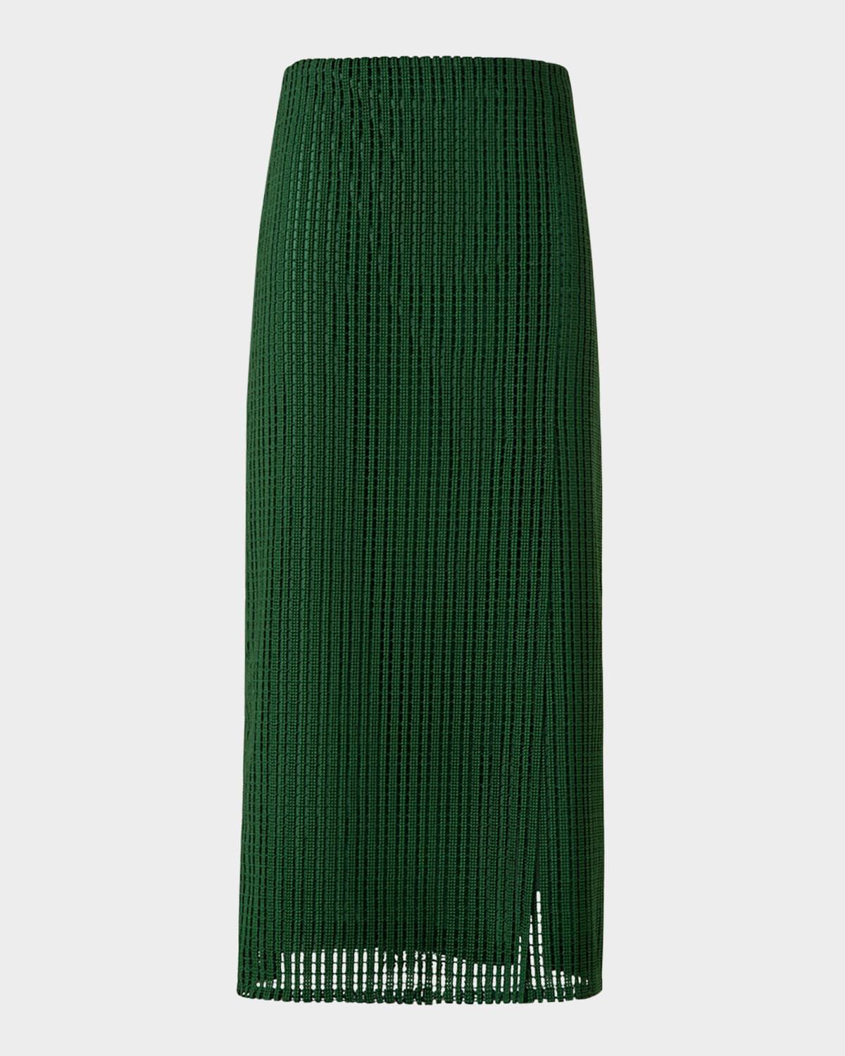 pencil techno stripe embroidered midi skirt