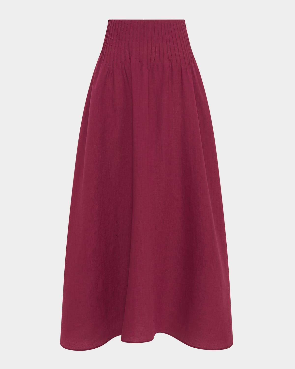 penelope pintuck drop-waist maxi linen skirt