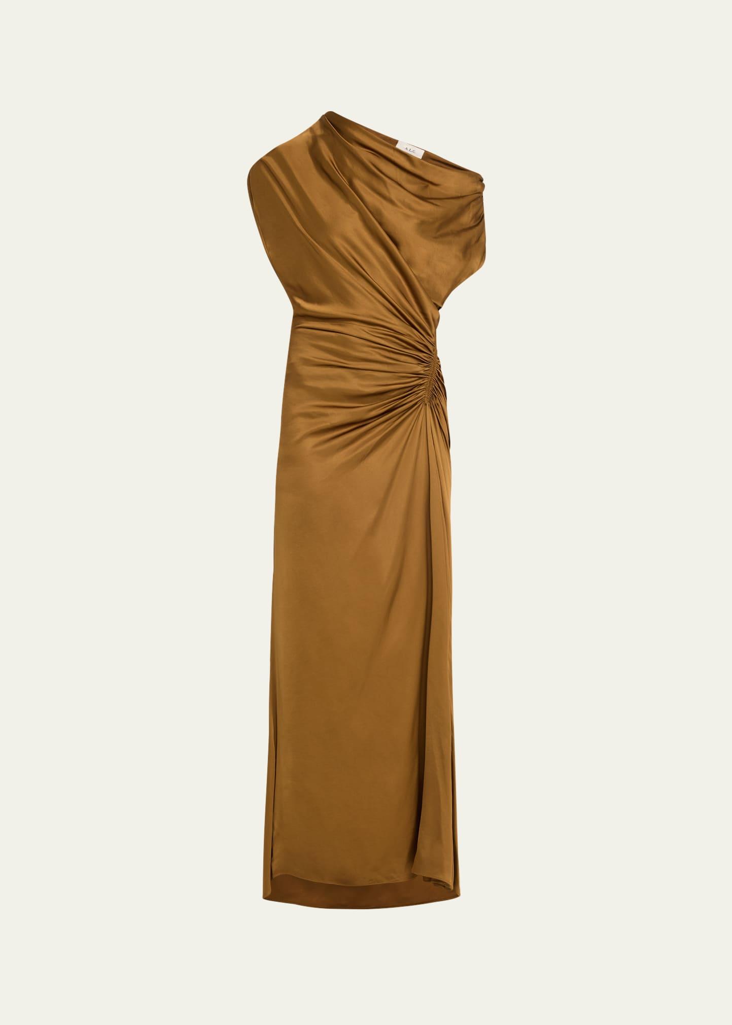 penny one-shoulder ruched satin gown