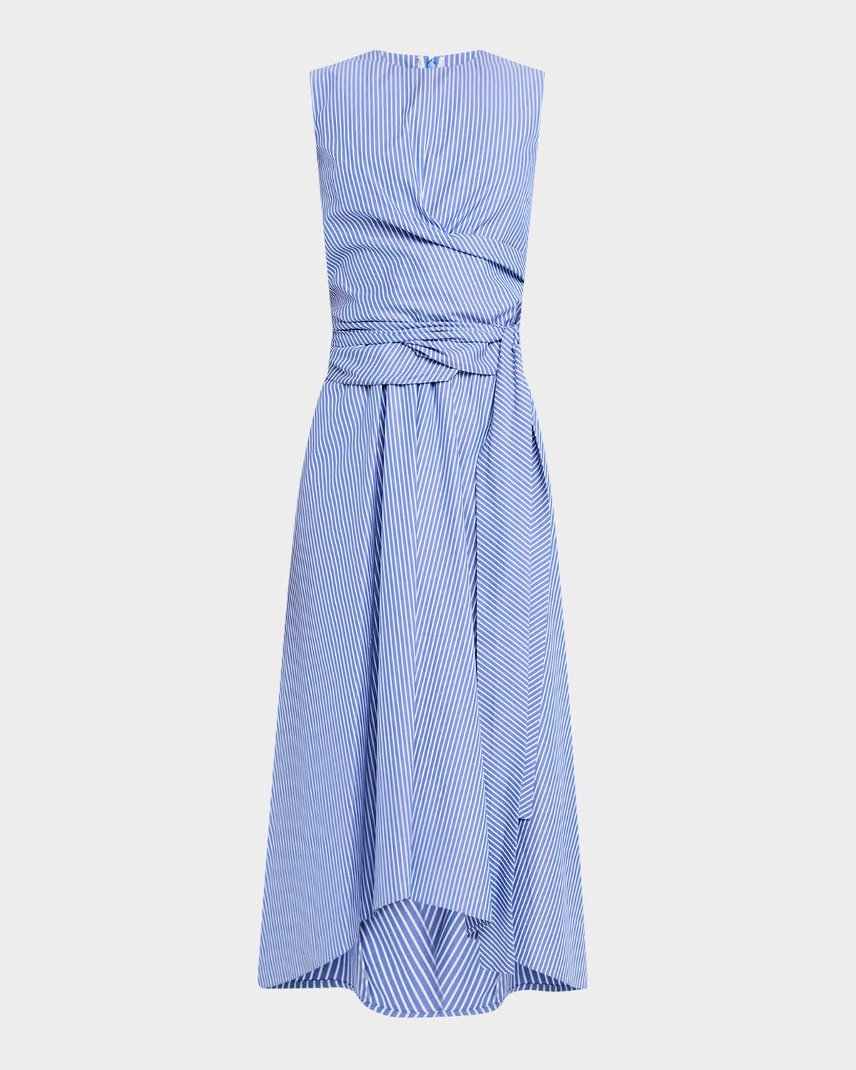 penny striped draped wrap midi dress