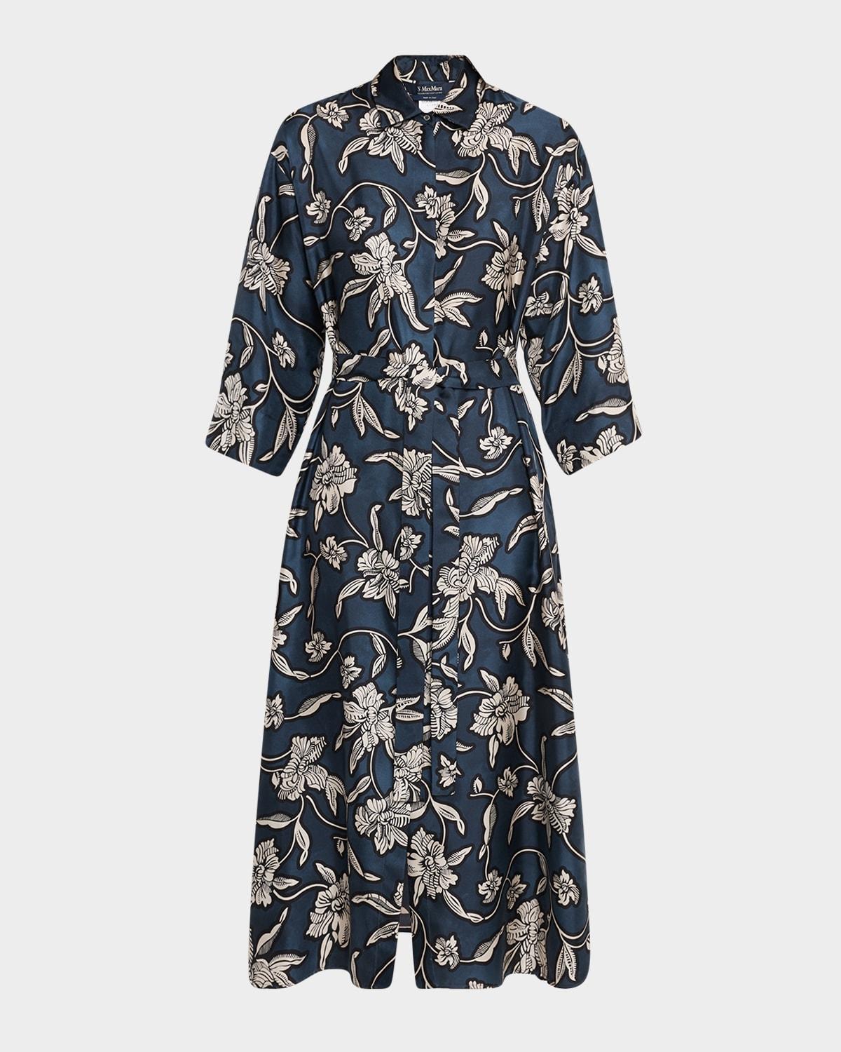 peonia floral silk belted midi shirtdress