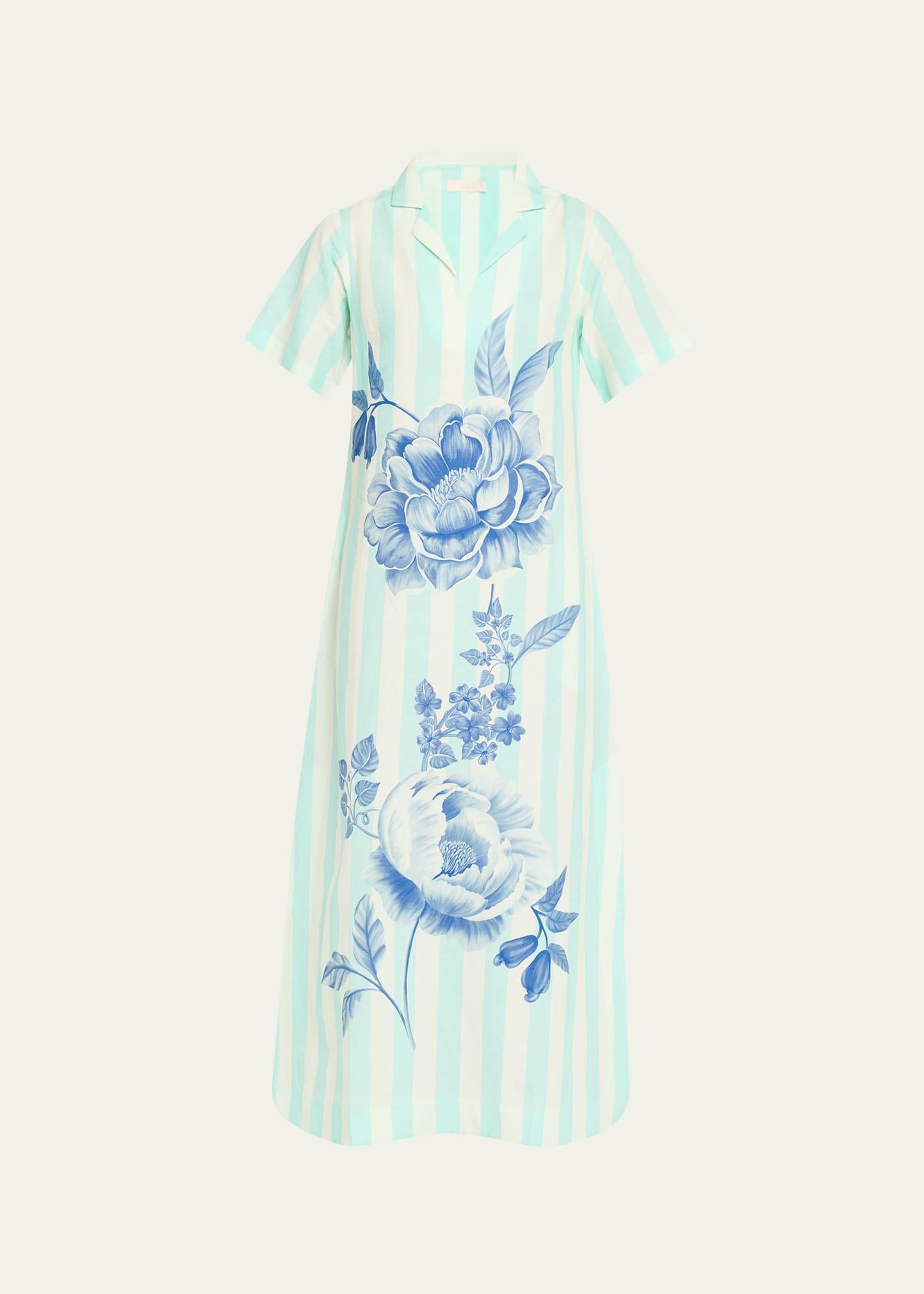 peonies and stripe midi shirtdress