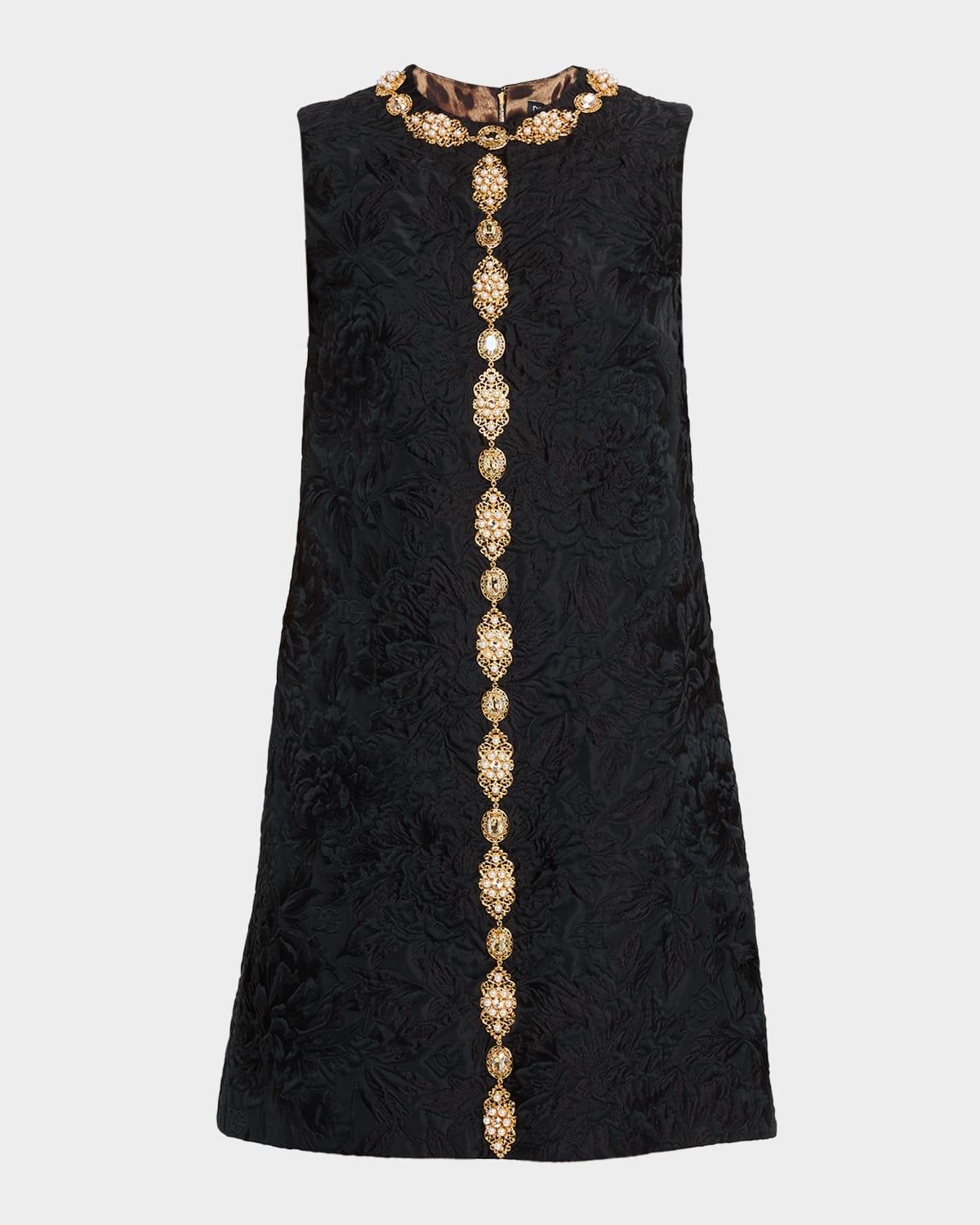 peony brocade embellished mini dress
