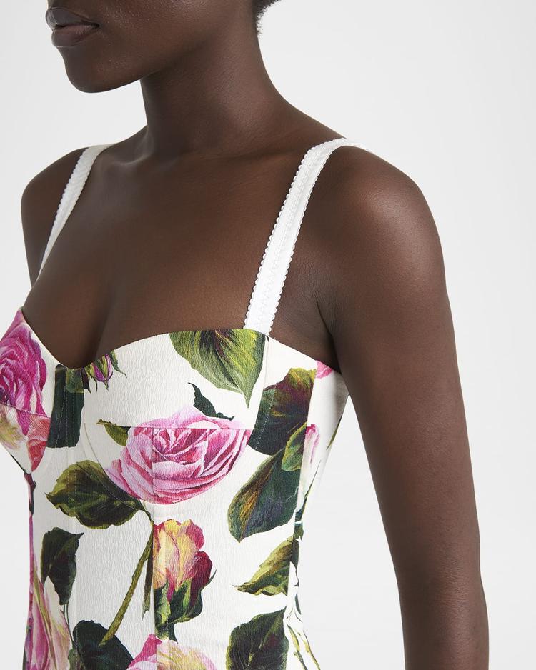 peony-print bustier mini dress