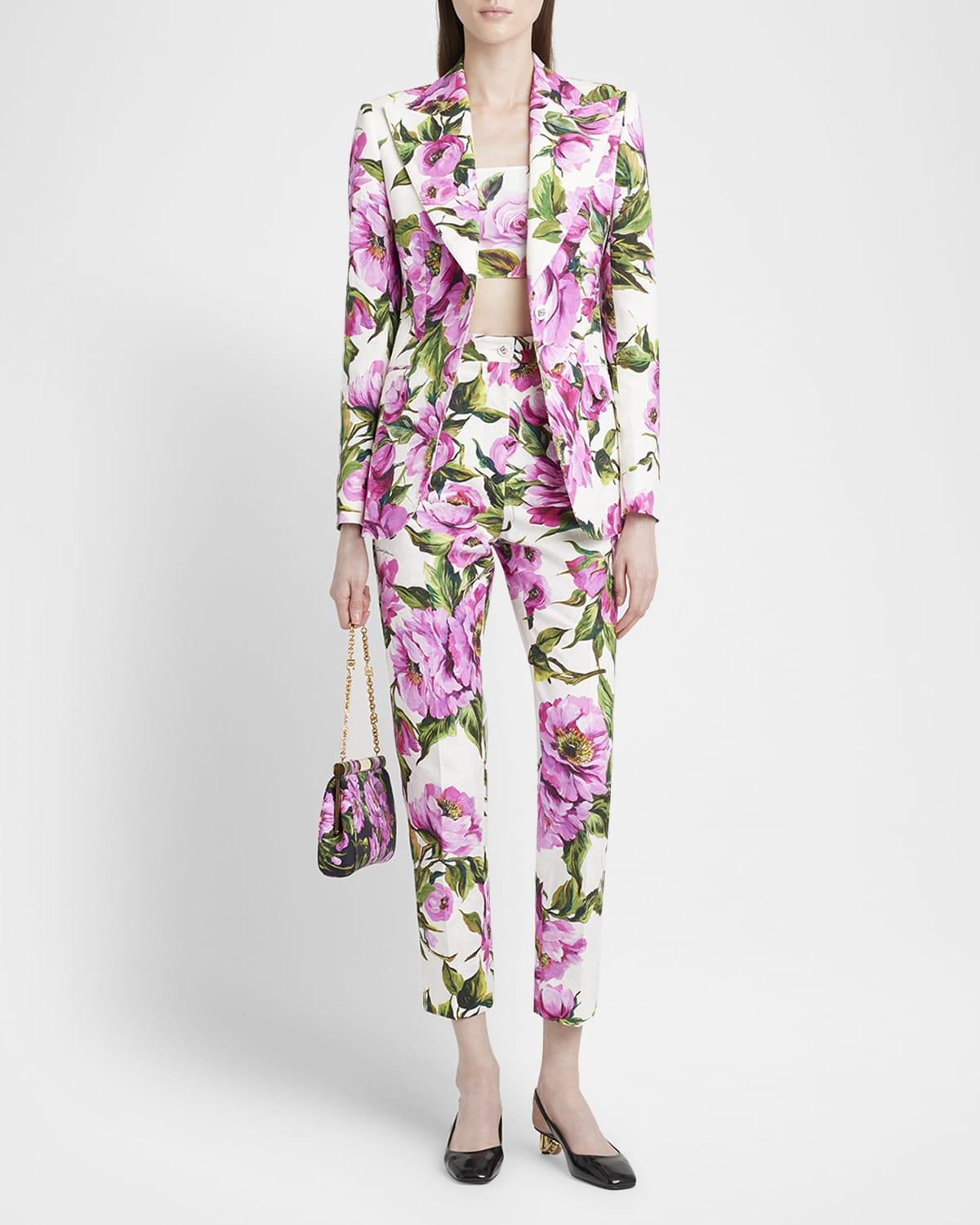 peony print straight-leg ankle pants