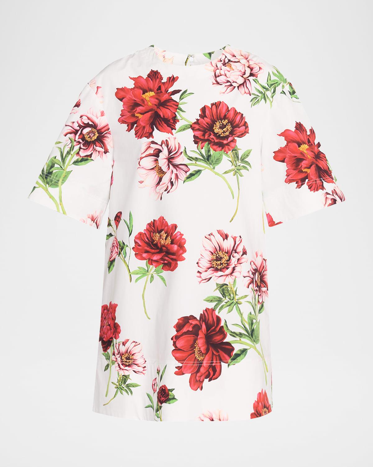 peony printed poplin shift dress