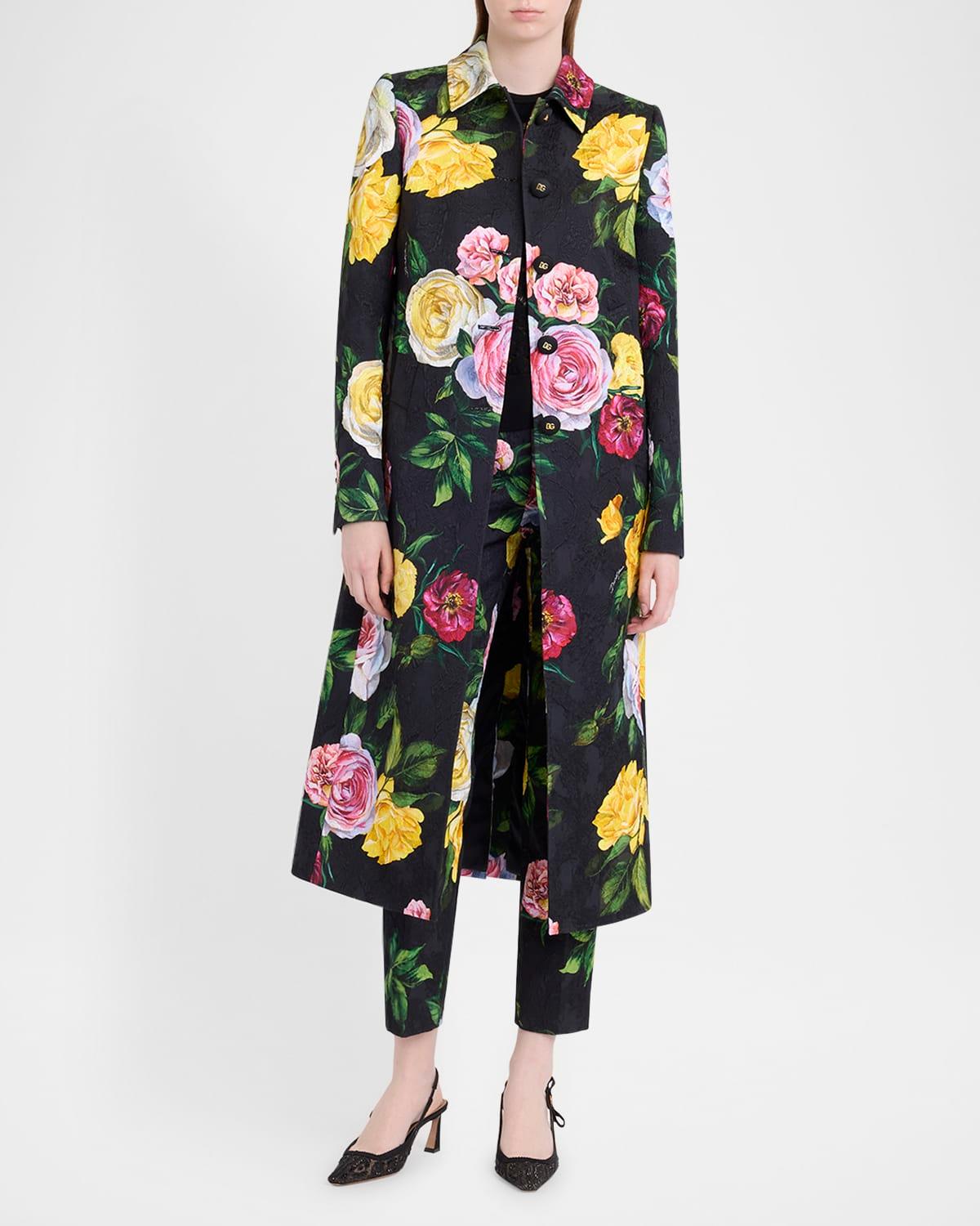 peony rose brocade slim-leg ankle pants