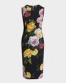 peony rose print sleeveless charmeuse midi dress