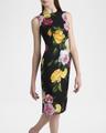 peony rose print sleeveless charmeuse midi dress