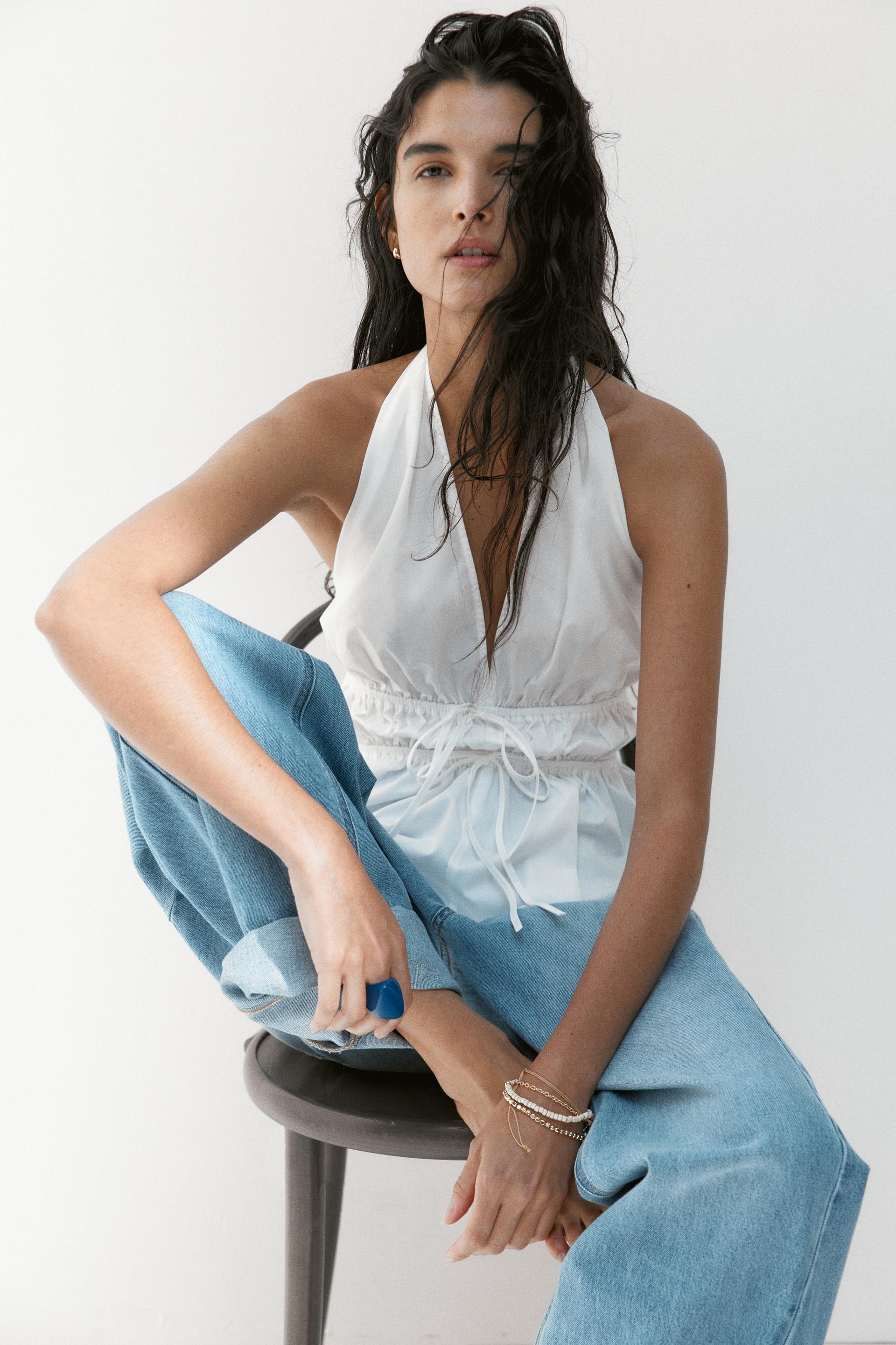 peplum halterneck top