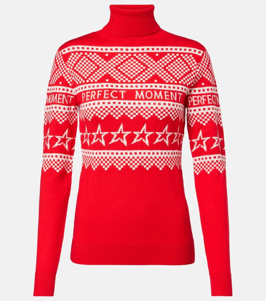 perfect moment holiday intarsia wool turtleneck sweater