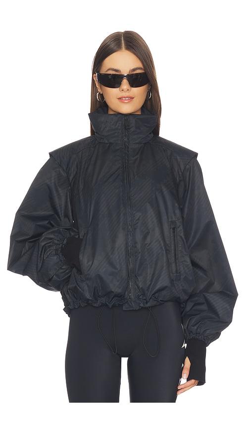 perfect moment scratch houndstooth bomber jacket in black.