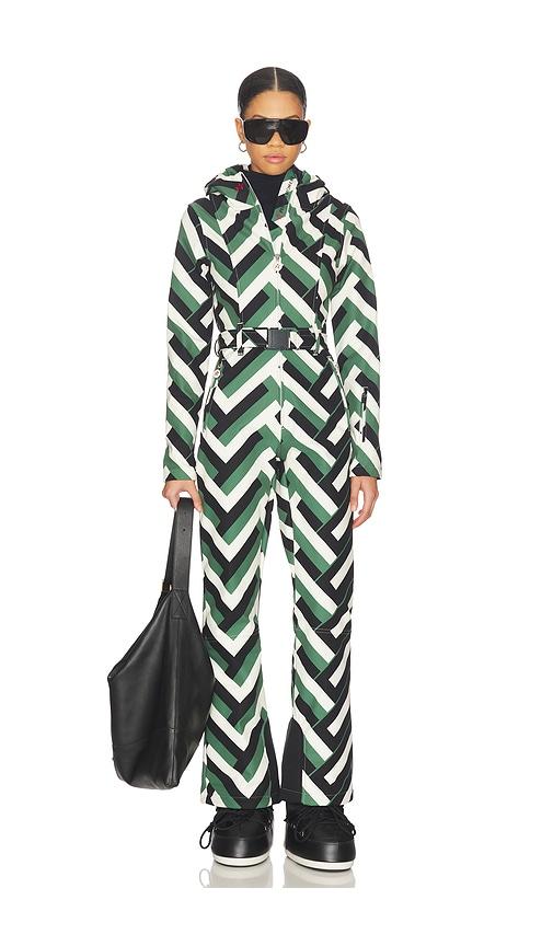 perfect moment tignes ski suit ii in green,black.