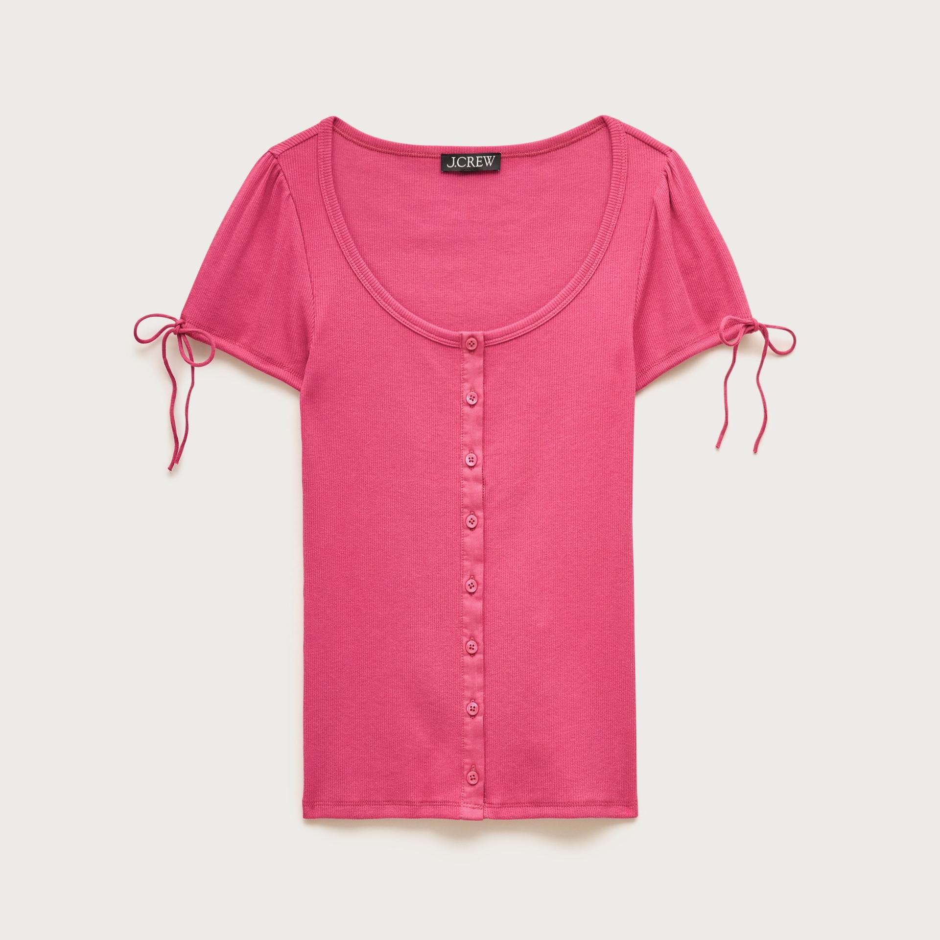 perfect rib button-up shirt with satin trim