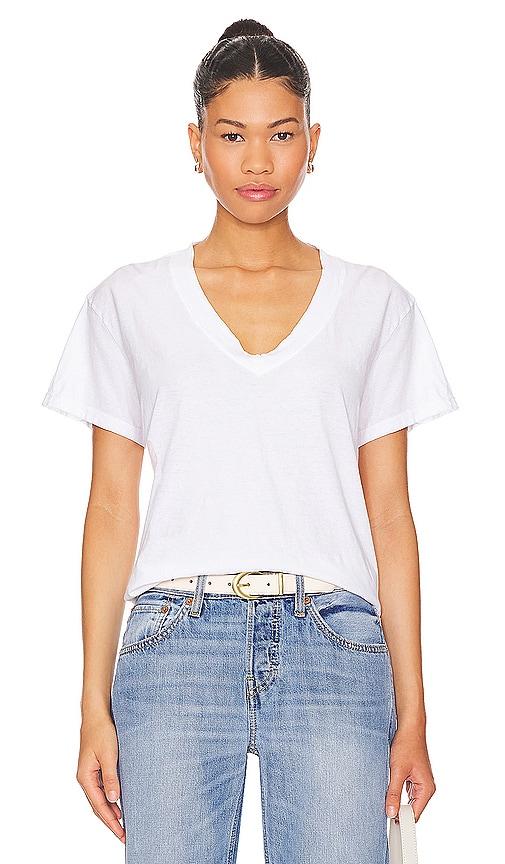 perfectwhitetee cotton boxy v neck tee in white.
