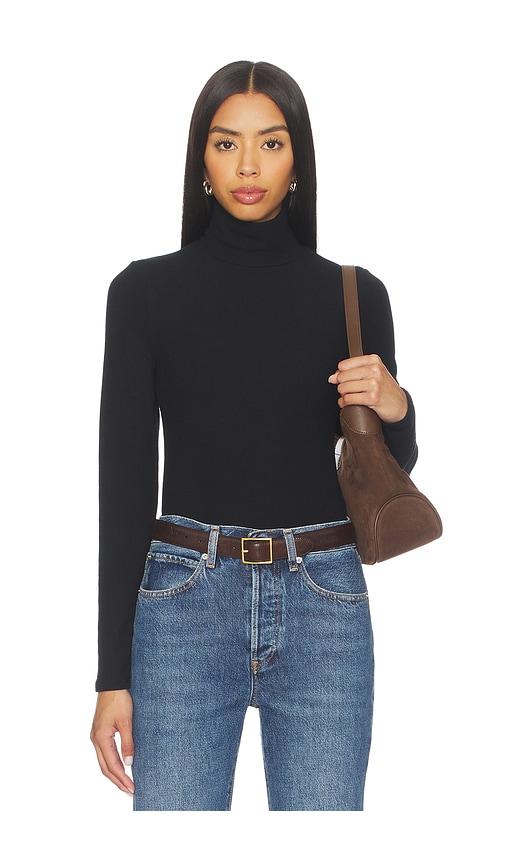 perfectwhitetee dana sweater jersey turtleneck in black.