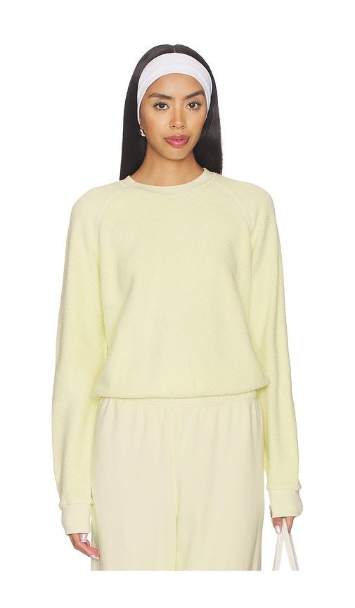 perfectwhitetee fleece long sleeve crewneck sweatshirt in lemon.