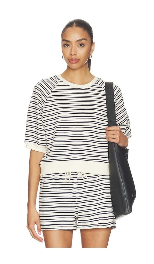 perfectwhitetee french terry bubble sleeve sweatshirt in cream,navy.