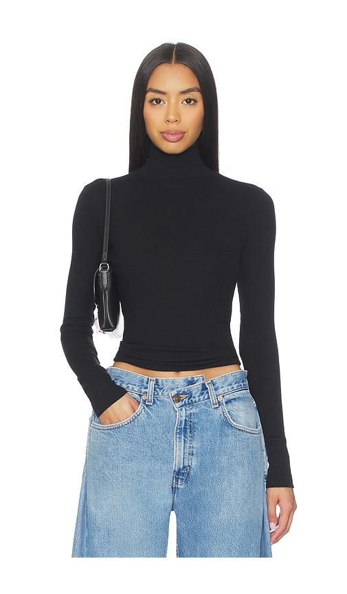 perfectwhitetee hayden turtleneck top in black.