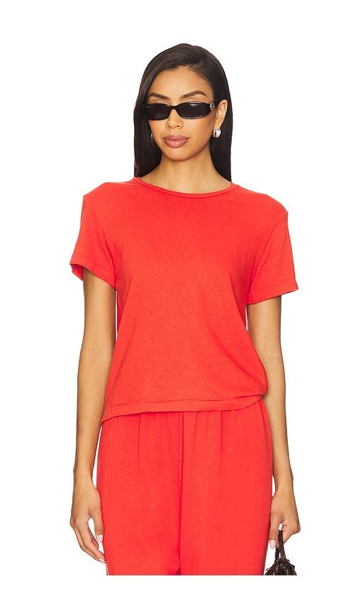 perfectwhitetee recycle cotton slim crew tee in red.