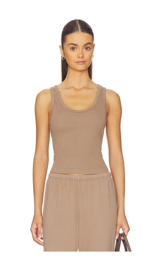 perfectwhitetee structured rib bra friendly tank in brown.
