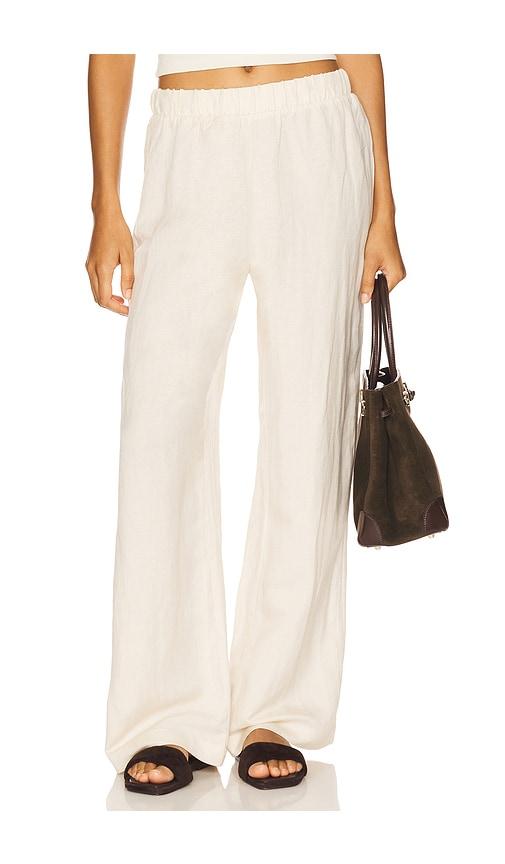 perfectwhitetee woven linen pant in nude.