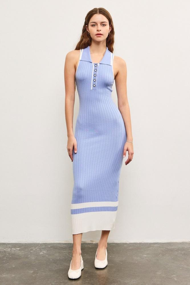 periwinkle knit colorblock stripe sleeveless polo dress