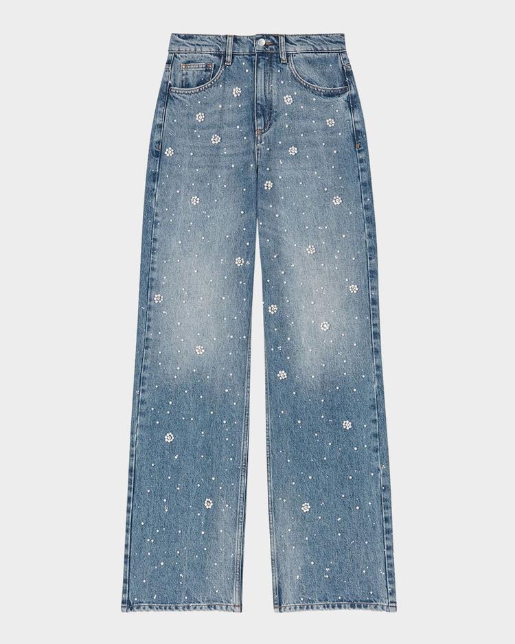 perla flower embroidered wide-leg jeans