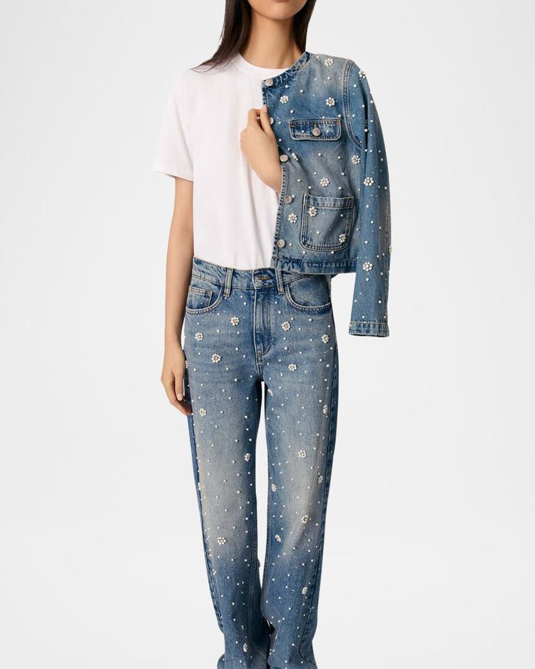 perla flower embroidered wide-leg jeans