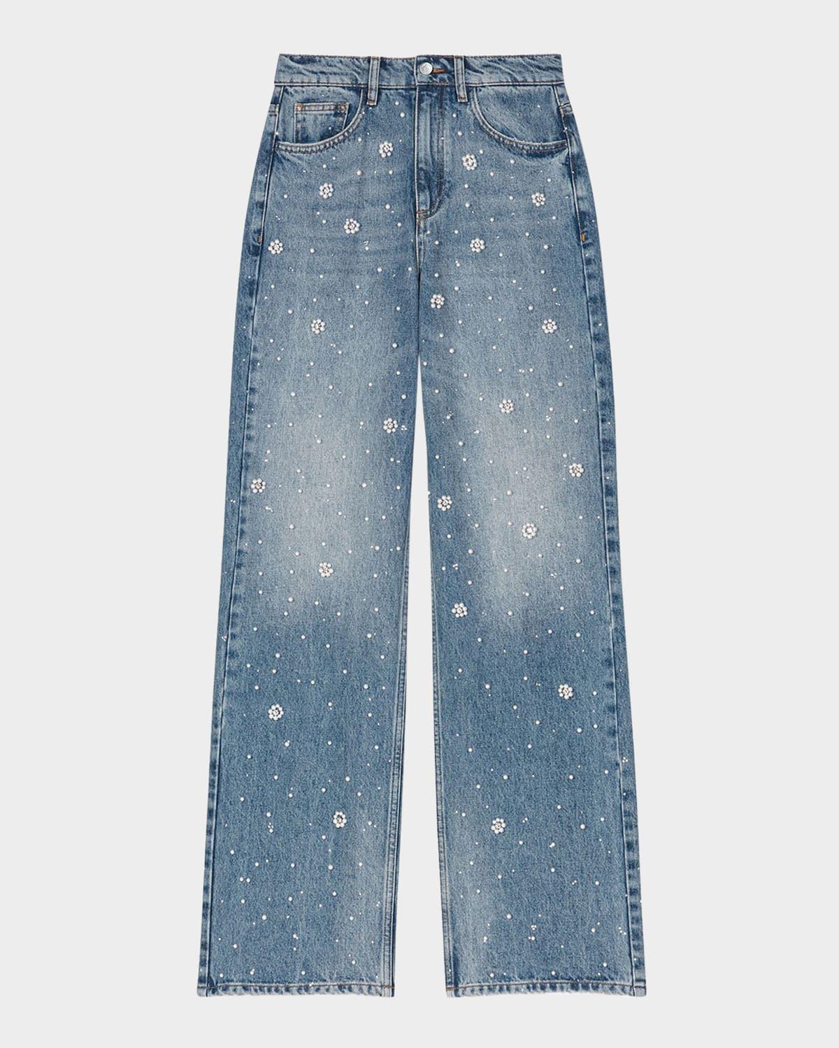 perla flower embroidered wide-leg jeans