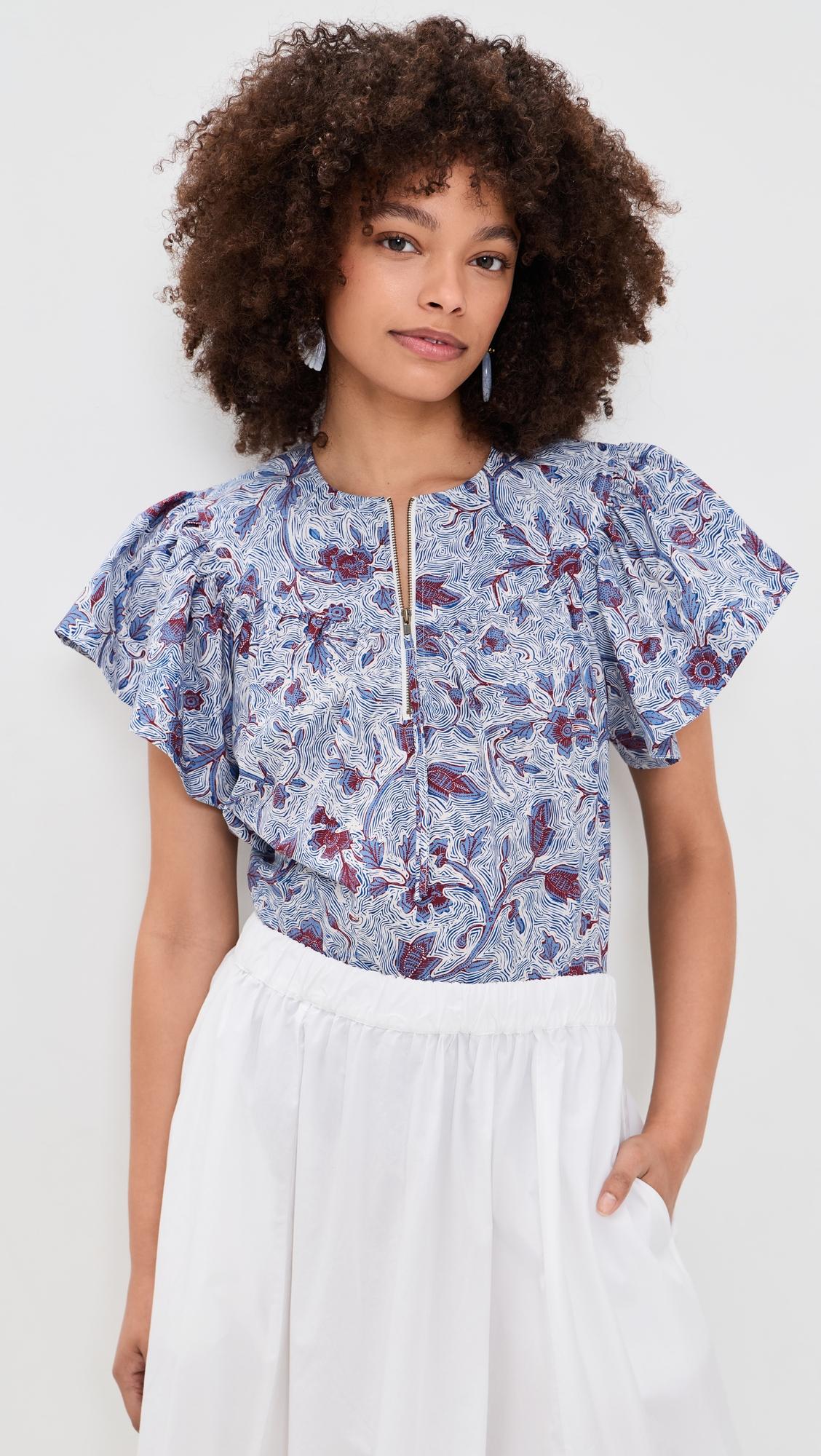 perline short sleeve cotton blouse