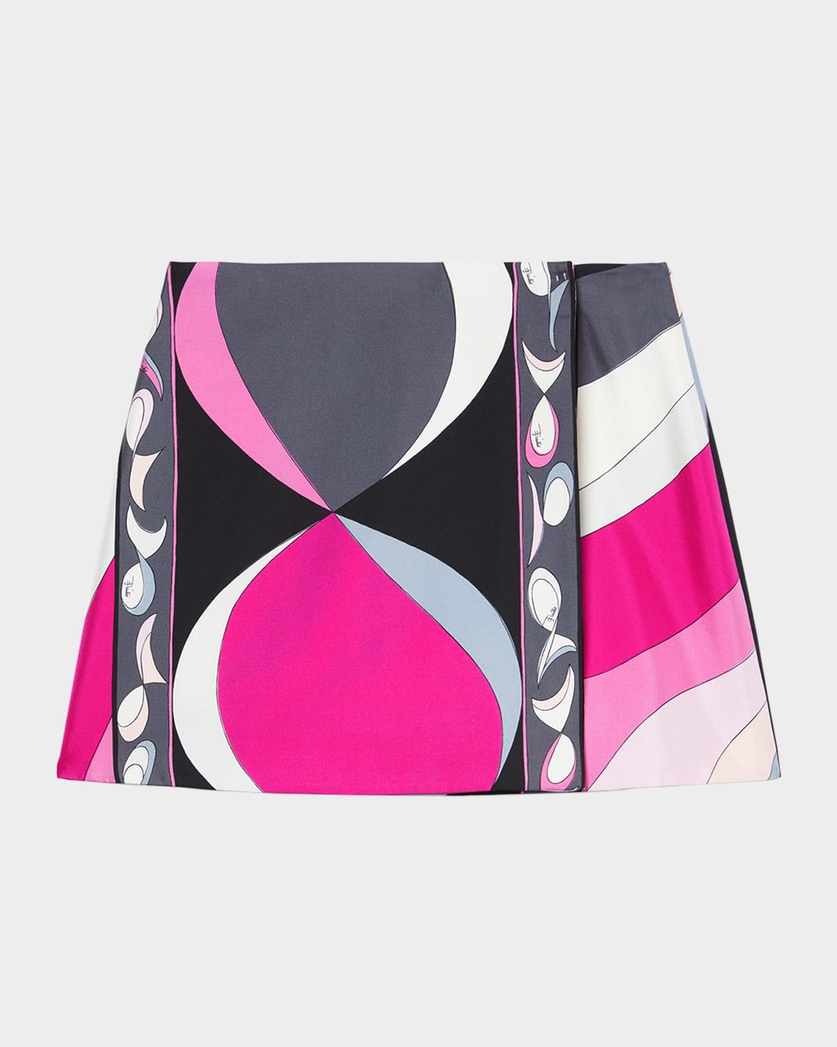 pesci print silk twill mini wrap skirt