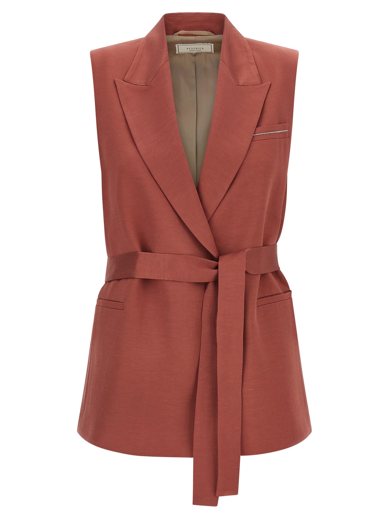 peserico linen viscose vest red gilet - women