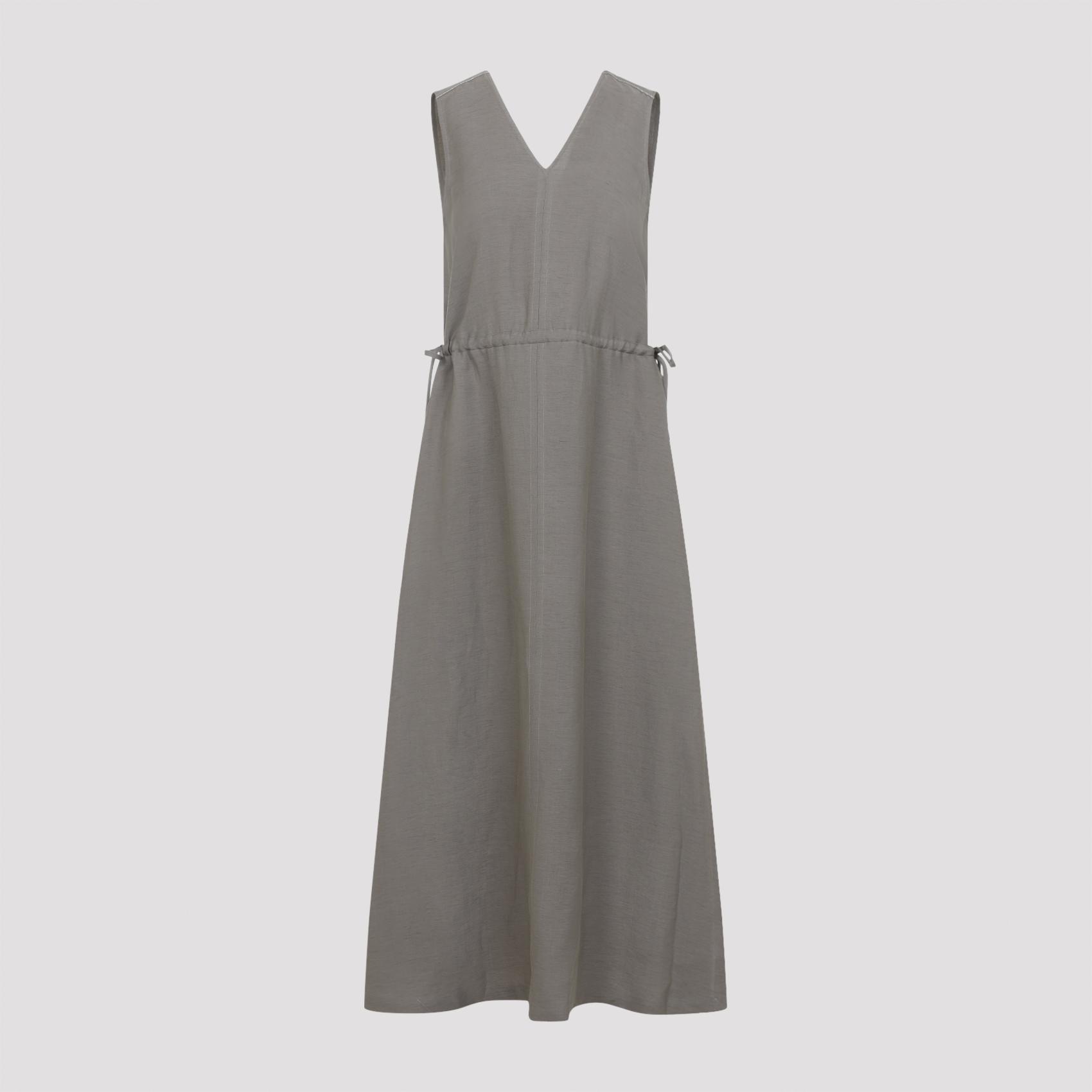 peserico twill midi dress brown linen viscose - women