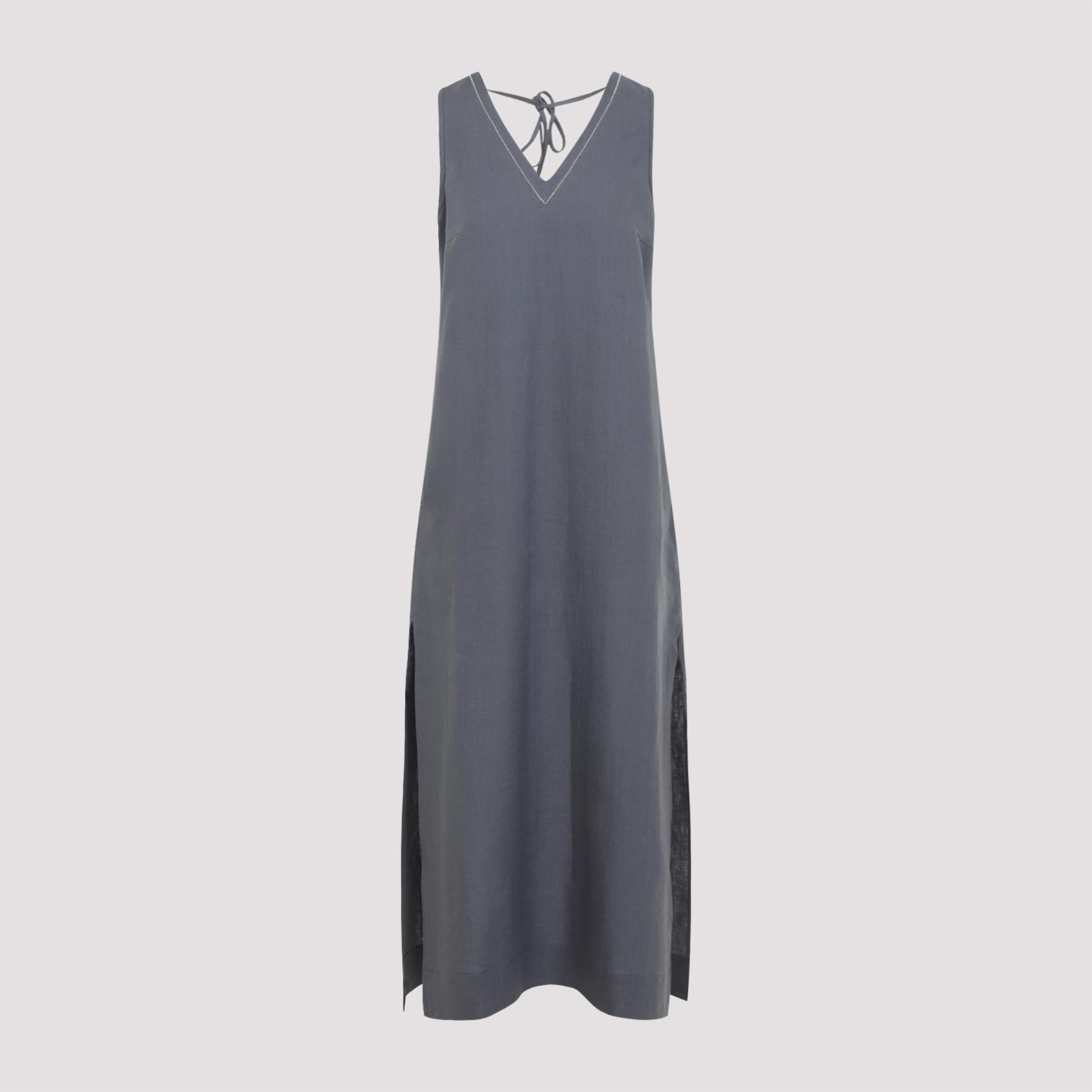 peserico v-neckline long dress blue linen - women